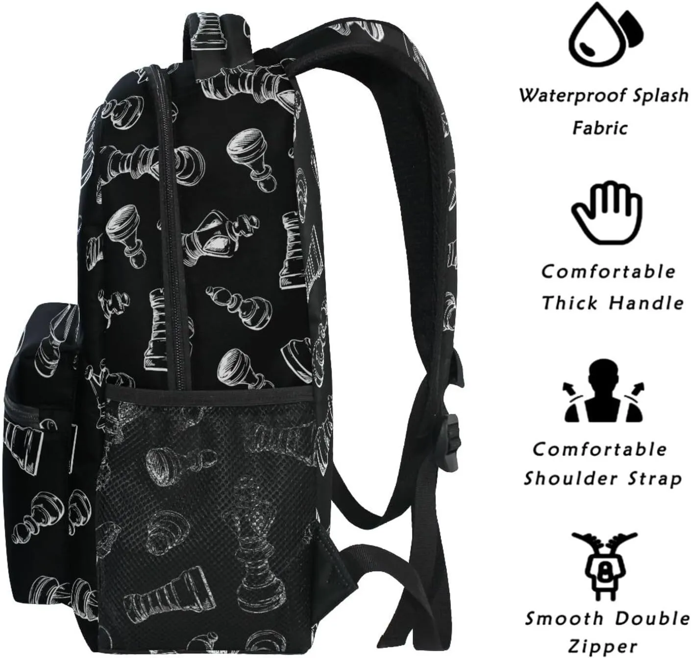 Backpack Black Chess Bookbag Daypack Travel Hiking Camping School Laptop Bag