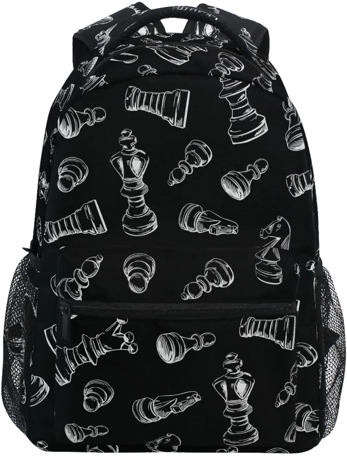 Backpack Black Chess Bookbag Daypack Travel Hiking Camping School Laptop Bag