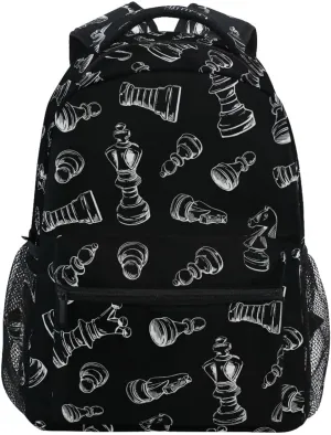 Backpack Black Chess Bookbag Daypack Travel Hiking Camping School Laptop Bag