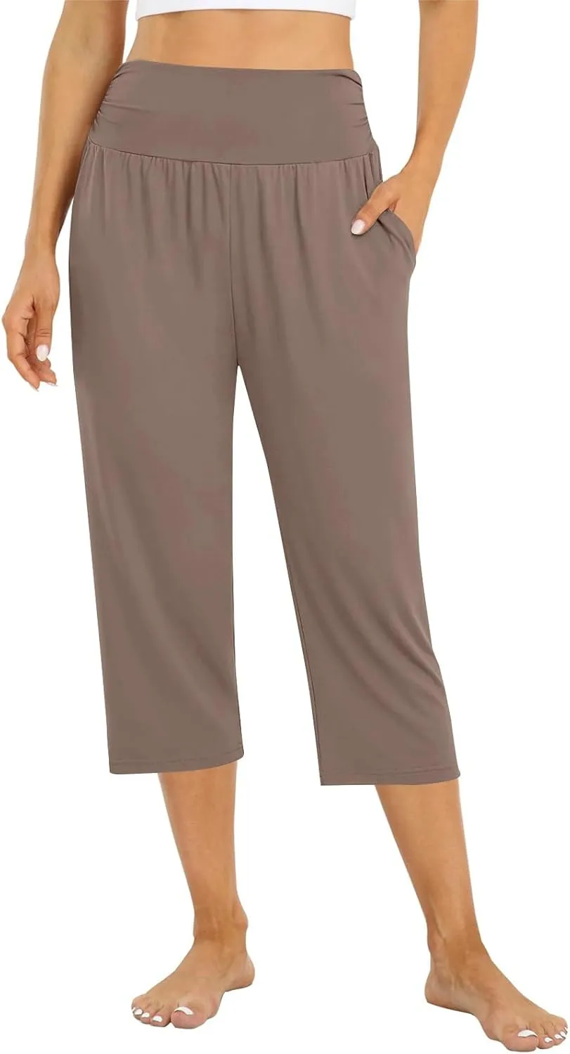 Capri Yoga Pants for Women Plus Size High Waisted Tummy Control Pants Summer Hiking Lightweight Joggers with Pockets