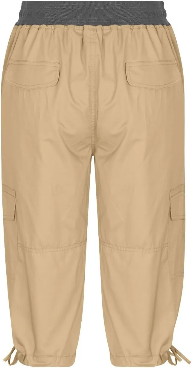 Cargo Pants Women Plus Size Cotton Linen Capri Bermuda Shorts Summer Casual Comfy Knee Length Hiking Pant