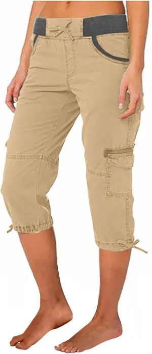 Cargo Pants Women Plus Size Cotton Linen Capri Bermuda Shorts Summer Casual Comfy Knee Length Hiking Pant