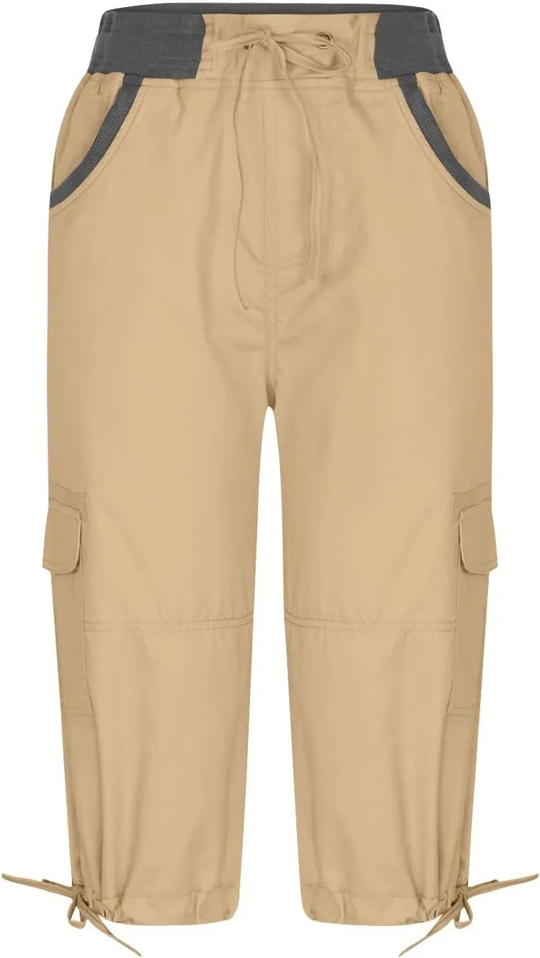 Cargo Pants Women Plus Size Cotton Linen Capri Bermuda Shorts Summer Casual Comfy Knee Length Hiking Pant