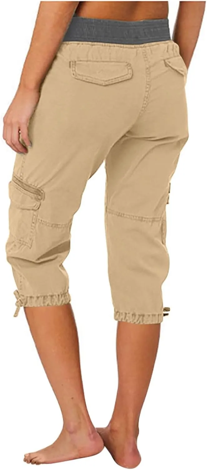 Cargo Pants Women Plus Size Cotton Linen Capri Bermuda Shorts Summer Casual Comfy Knee Length Hiking Pant