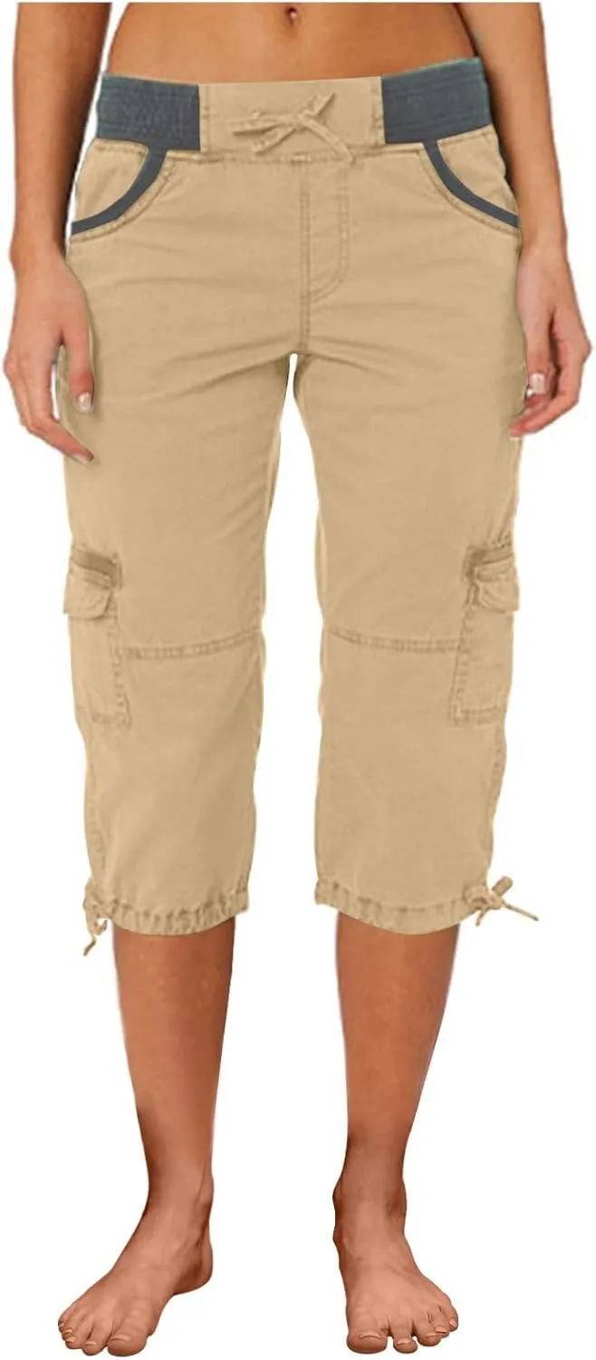 Cargo Pants Women Plus Size Cotton Linen Capri Bermuda Shorts Summer Casual Comfy Knee Length Hiking Pant