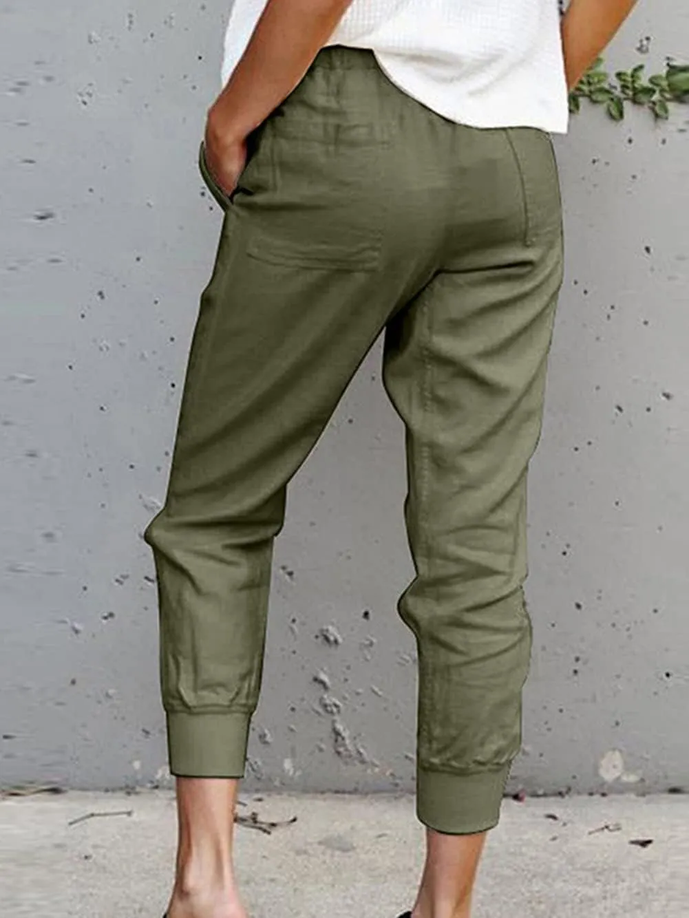 CHARTOU Women's Basic Drawstring Elastic High Waist Tapered Crop Jogger Pants