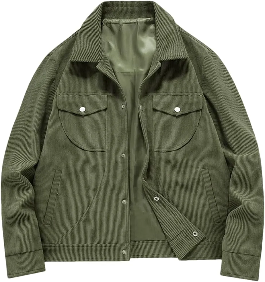 Disimlarl Men Thin Jackets Coat Casual Corduroy Outdoor Jackets Solid Buttons Lapel Coats With Pockets