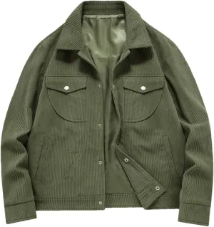 Disimlarl Men Thin Jackets Coat Casual Corduroy Outdoor Jackets Solid Buttons Lapel Coats With Pockets
