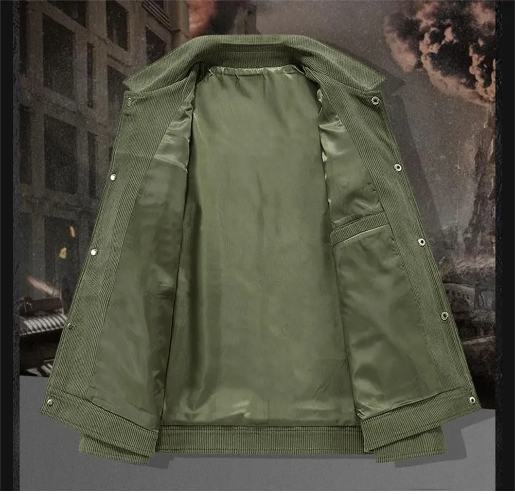 Disimlarl Men Thin Jackets Coat Casual Corduroy Outdoor Jackets Solid Buttons Lapel Coats With Pockets