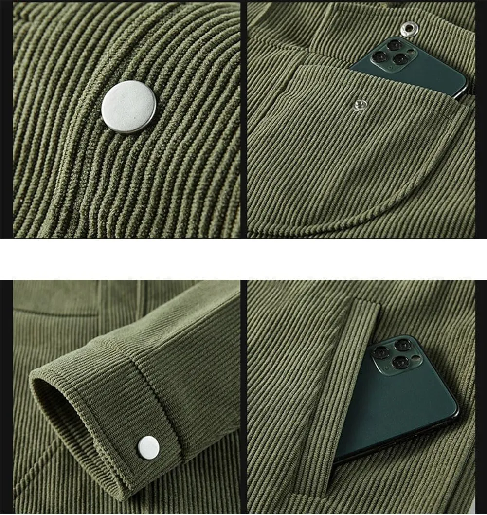 Disimlarl Men Thin Jackets Coat Casual Corduroy Outdoor Jackets Solid Buttons Lapel Coats With Pockets