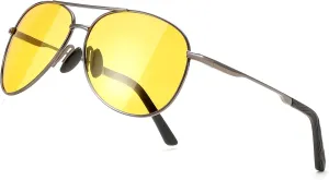 FEISEDY Night Driving Glasses Night Vision Aviator Reduce Glare Eyewear with Spring Hinge for Men Women B2294