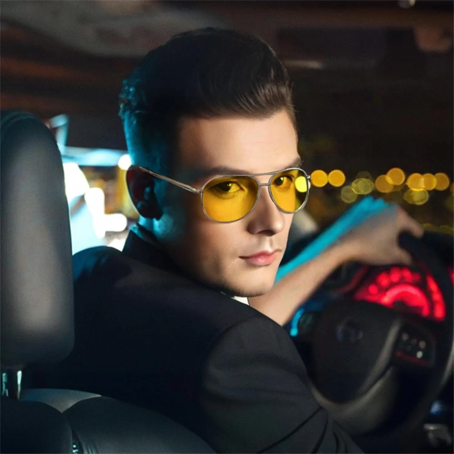 FEISEDY Night Driving Glasses Night Vision Aviator Reduce Glare Eyewear with Spring Hinge for Men Women B2294