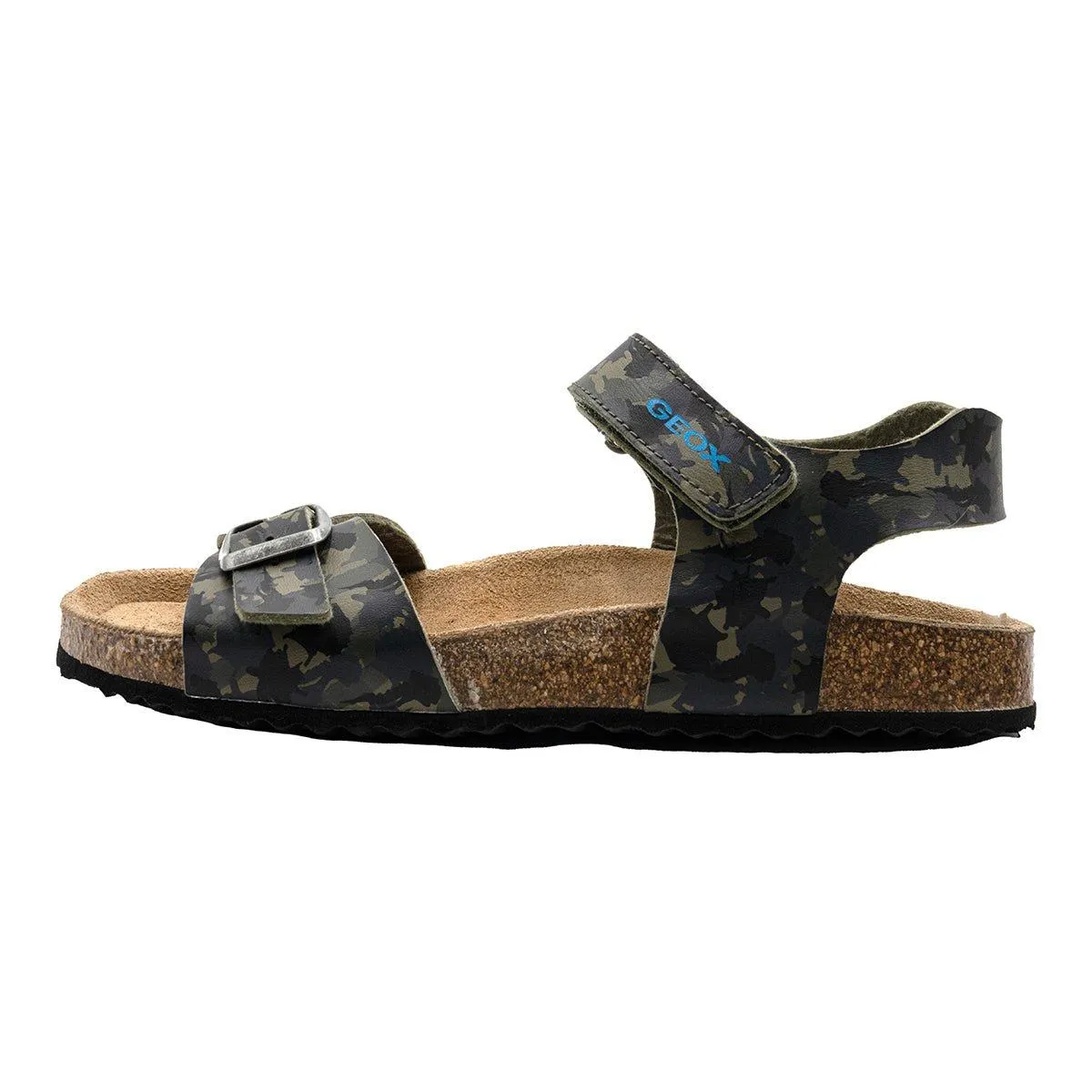 Geox Ghita Strap Flat Sandals Leather Green Colour For Women