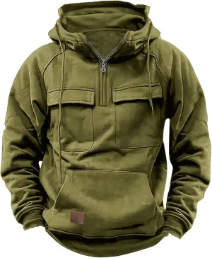 Men Tactical Sweatshirt Quarter Zip Cargo Pullover Hoodies Workout Gym Sports Running Outdoor Winter Jackets