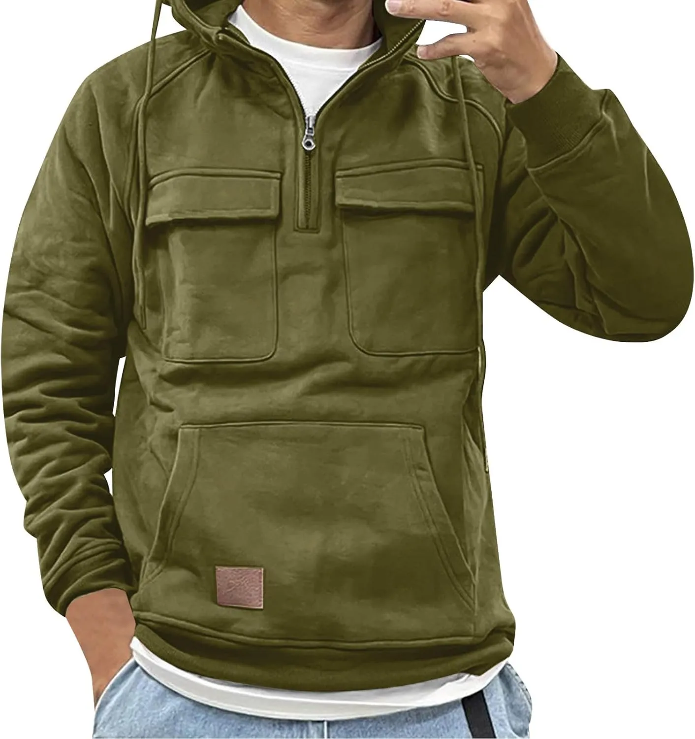 Men Tactical Sweatshirt Quarter Zip Cargo Pullover Hoodies Workout Gym Sports Running Outdoor Winter Jackets