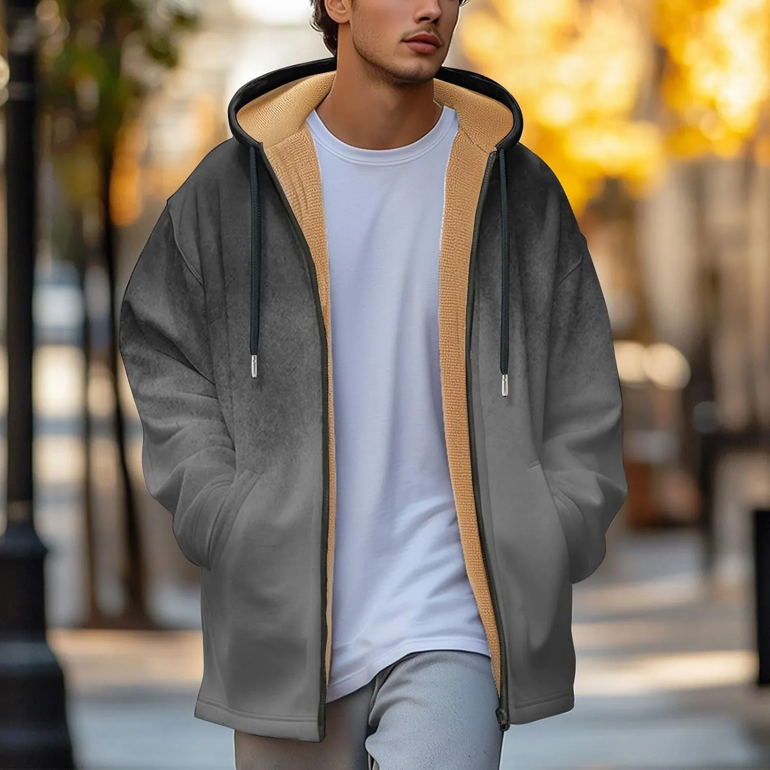 Mens Sherpa Hoodie Full-Zip Warm Thermal Sweatshirt Heavyweight Fleece Winter Hooded