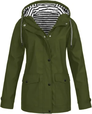 Raincoat Hoodie for Women Lightweight Hooded Jacket Solid Winter Jacket Outdoor Raincoat Windproof