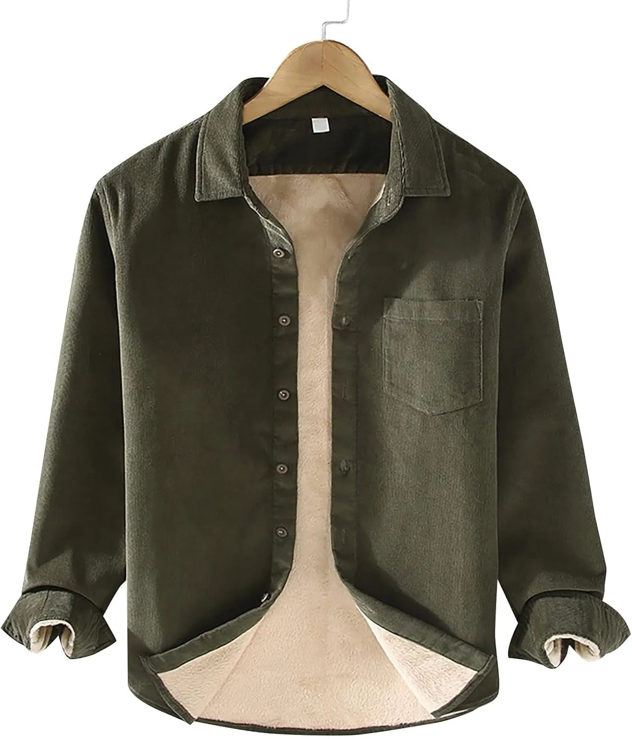 Sherpa Lined Shirt Men Plus Size Long Sleeve Cotton Snap Button Shirts Thermal Winter Casual Jacket with Chest Pocket