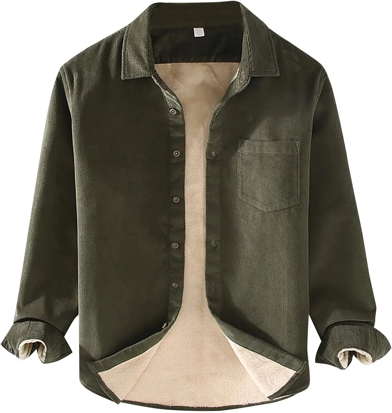 Sherpa Lined Shirt Men Plus Size Long Sleeve Cotton Snap Button Shirts Thermal Winter Casual Jacket with Chest Pocket