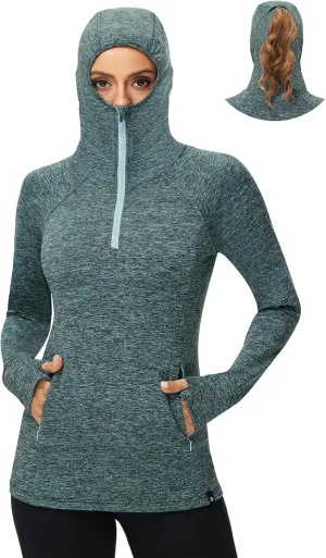 Soneven Women Thermal Fleece Running Sweatshirt Half Zip Pullover Hoodie Jacket Long Sleeve Winter Tops with Pocket