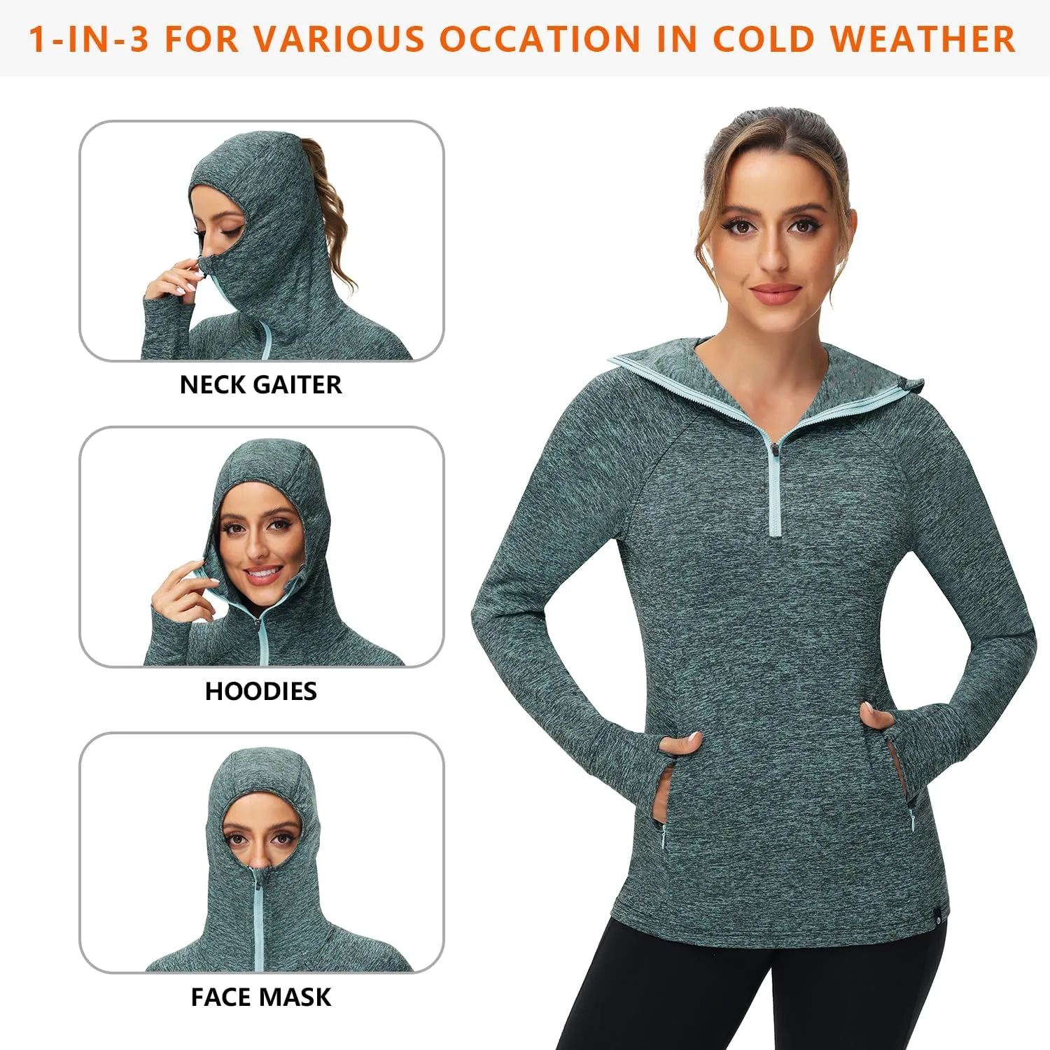 Soneven Women Thermal Fleece Running Sweatshirt Half Zip Pullover Hoodie Jacket Long Sleeve Winter Tops with Pocket