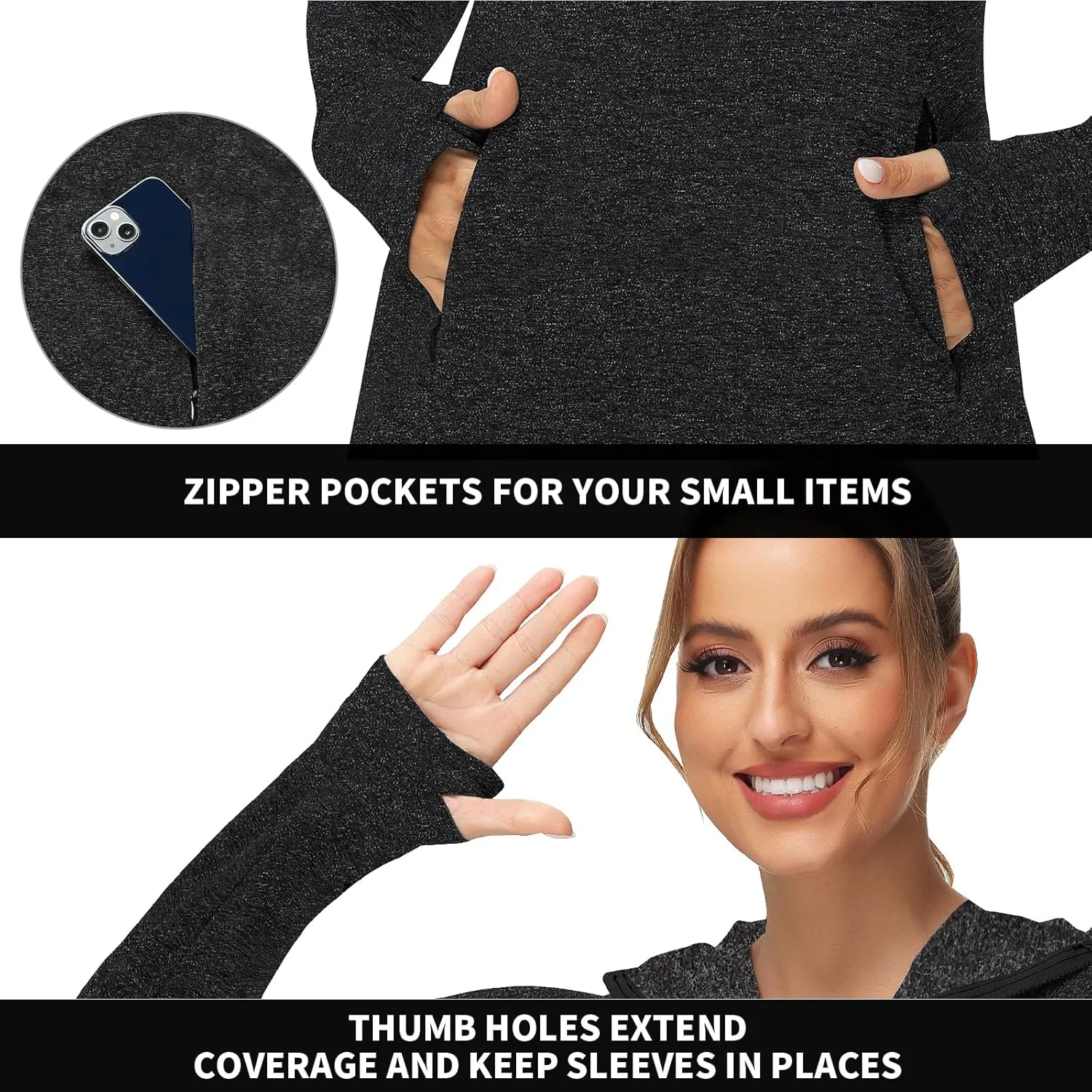 Soneven Women Thermal Fleece Running Sweatshirt Half Zip Pullover Hoodie Jacket Long Sleeve Winter Tops with Pocket