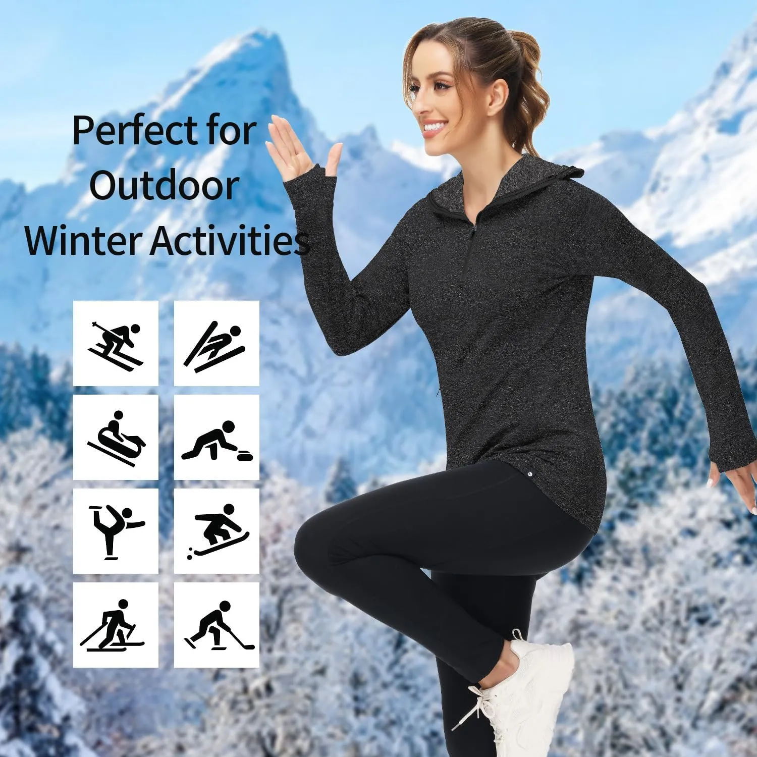 Soneven Women Thermal Fleece Running Sweatshirt Half Zip Pullover Hoodie Jacket Long Sleeve Winter Tops with Pocket