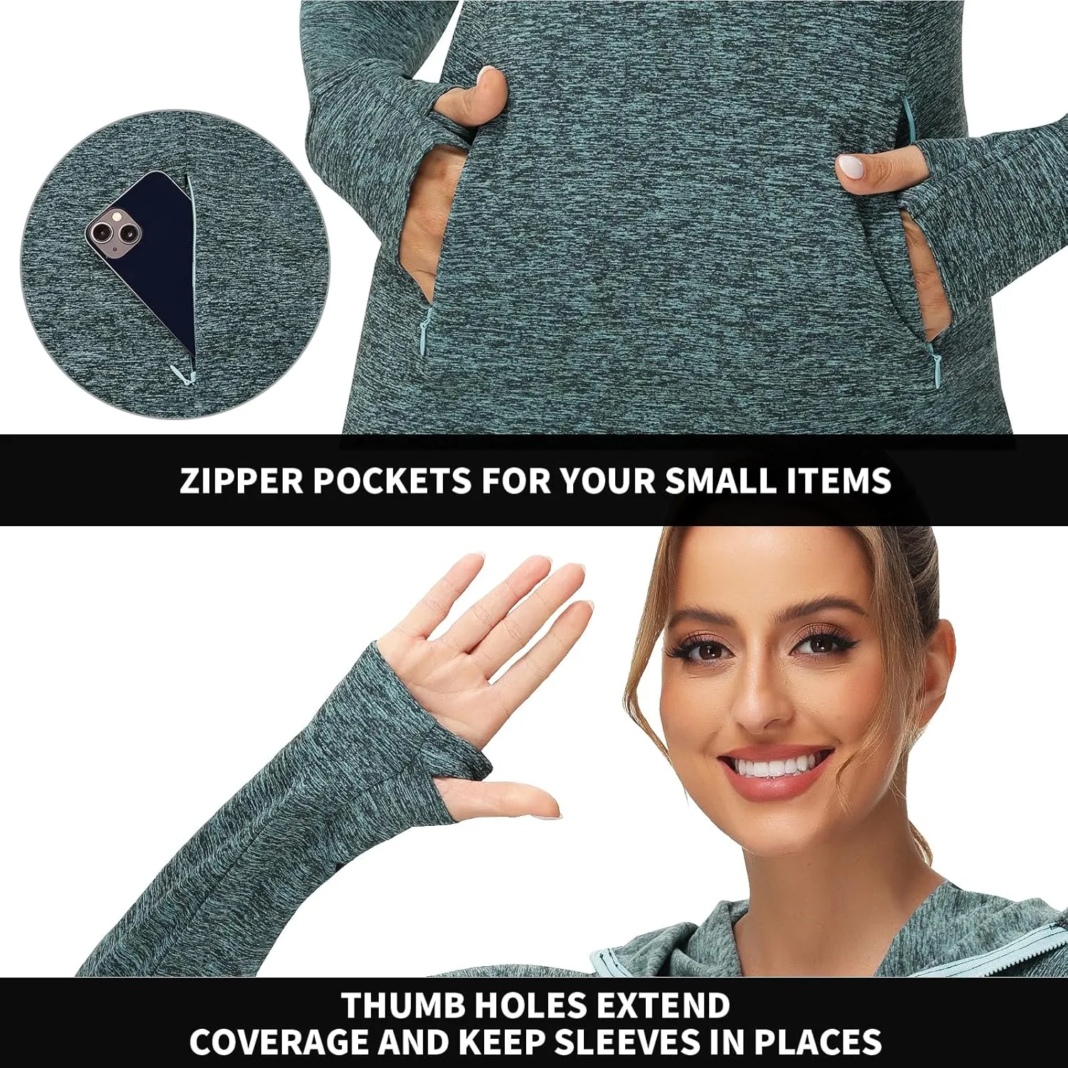 Soneven Women Thermal Fleece Running Sweatshirt Half Zip Pullover Hoodie Jacket Long Sleeve Winter Tops with Pocket