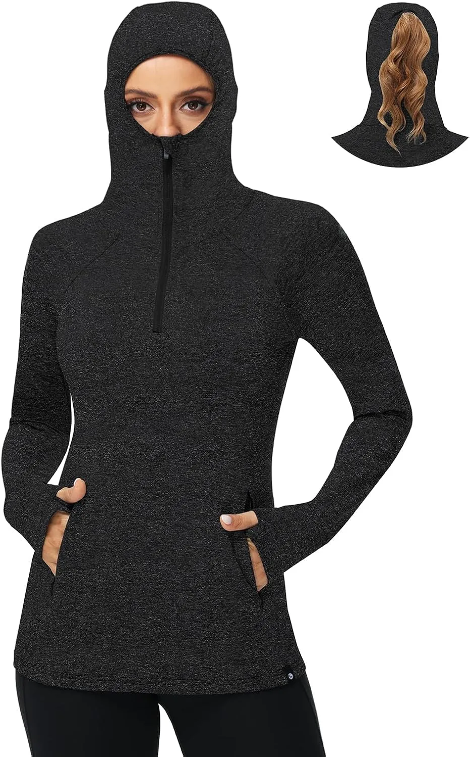 Soneven Women Thermal Fleece Running Sweatshirt Half Zip Pullover Hoodie Jacket Long Sleeve Winter Tops with Pocket