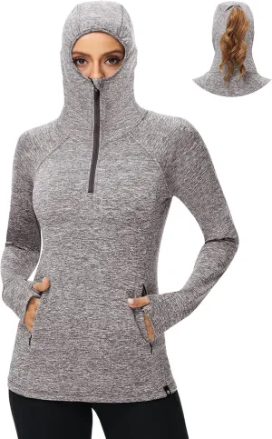 Soneven Women Thermal Fleece Running Sweatshirt Half Zip Pullover Hoodie Jacket Long Sleeve Winter Tops with Pocket