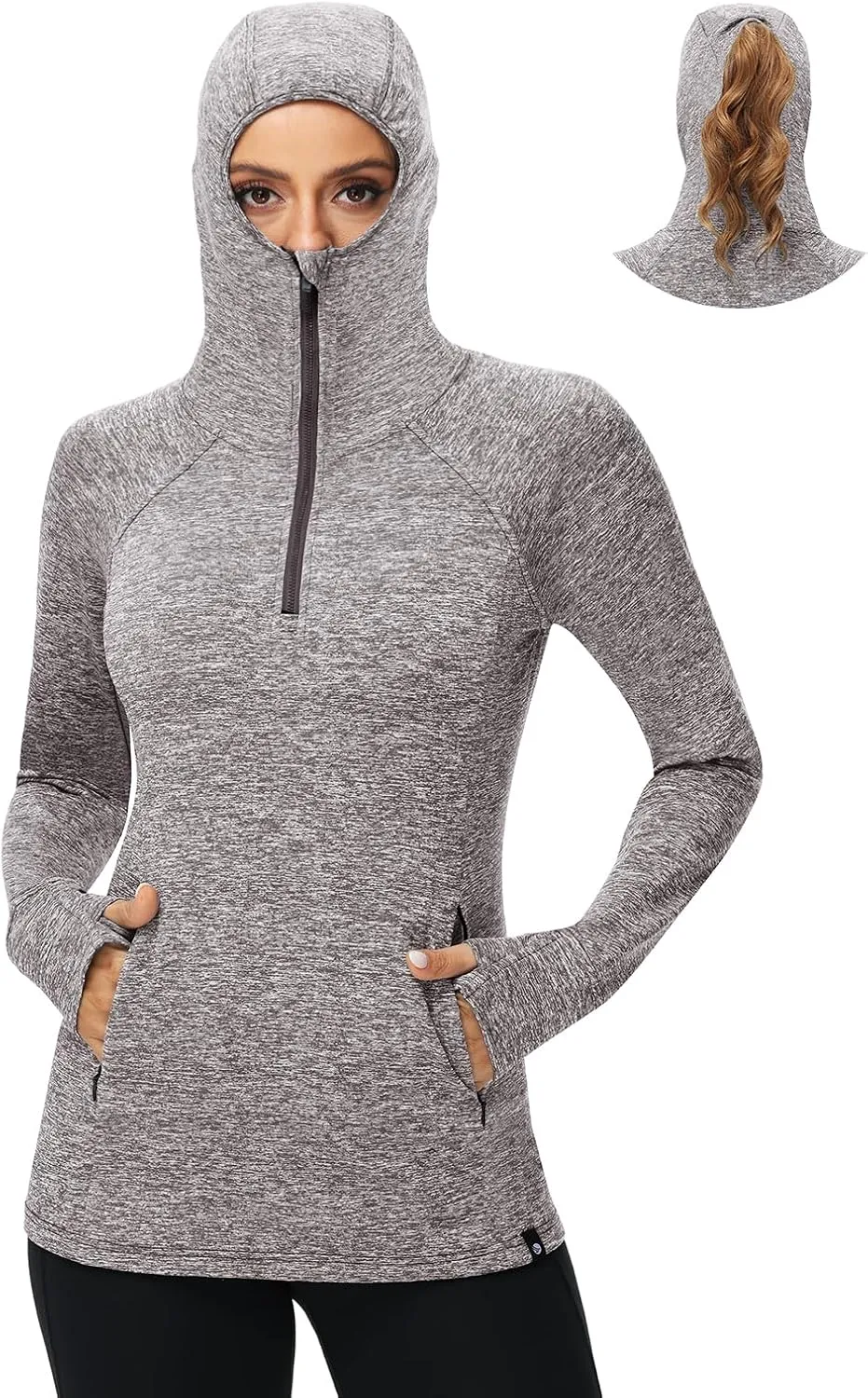 Soneven Women Thermal Fleece Running Sweatshirt Half Zip Pullover Hoodie Jacket Long Sleeve Winter Tops with Pocket