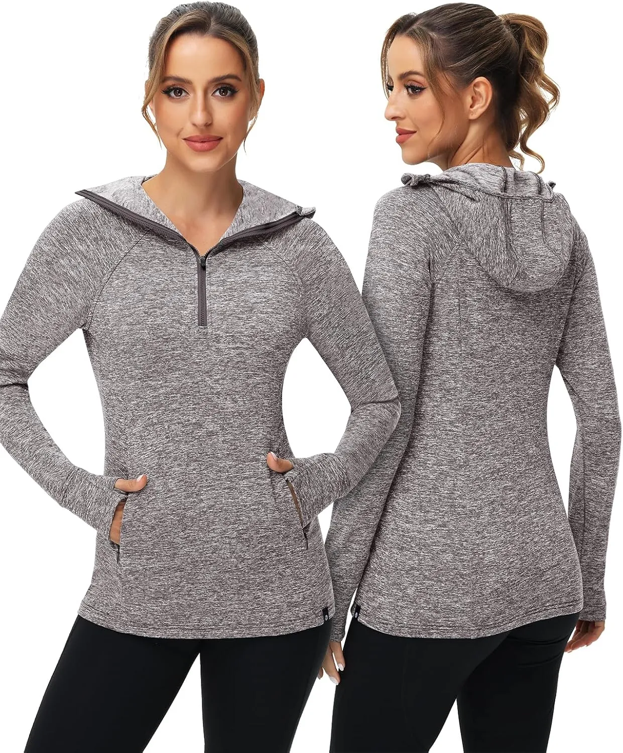 Soneven Women Thermal Fleece Running Sweatshirt Half Zip Pullover Hoodie Jacket Long Sleeve Winter Tops with Pocket