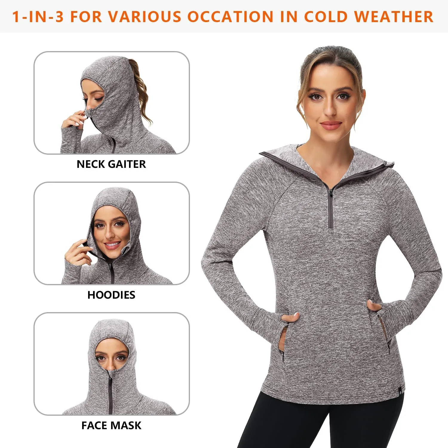 Soneven Women Thermal Fleece Running Sweatshirt Half Zip Pullover Hoodie Jacket Long Sleeve Winter Tops with Pocket