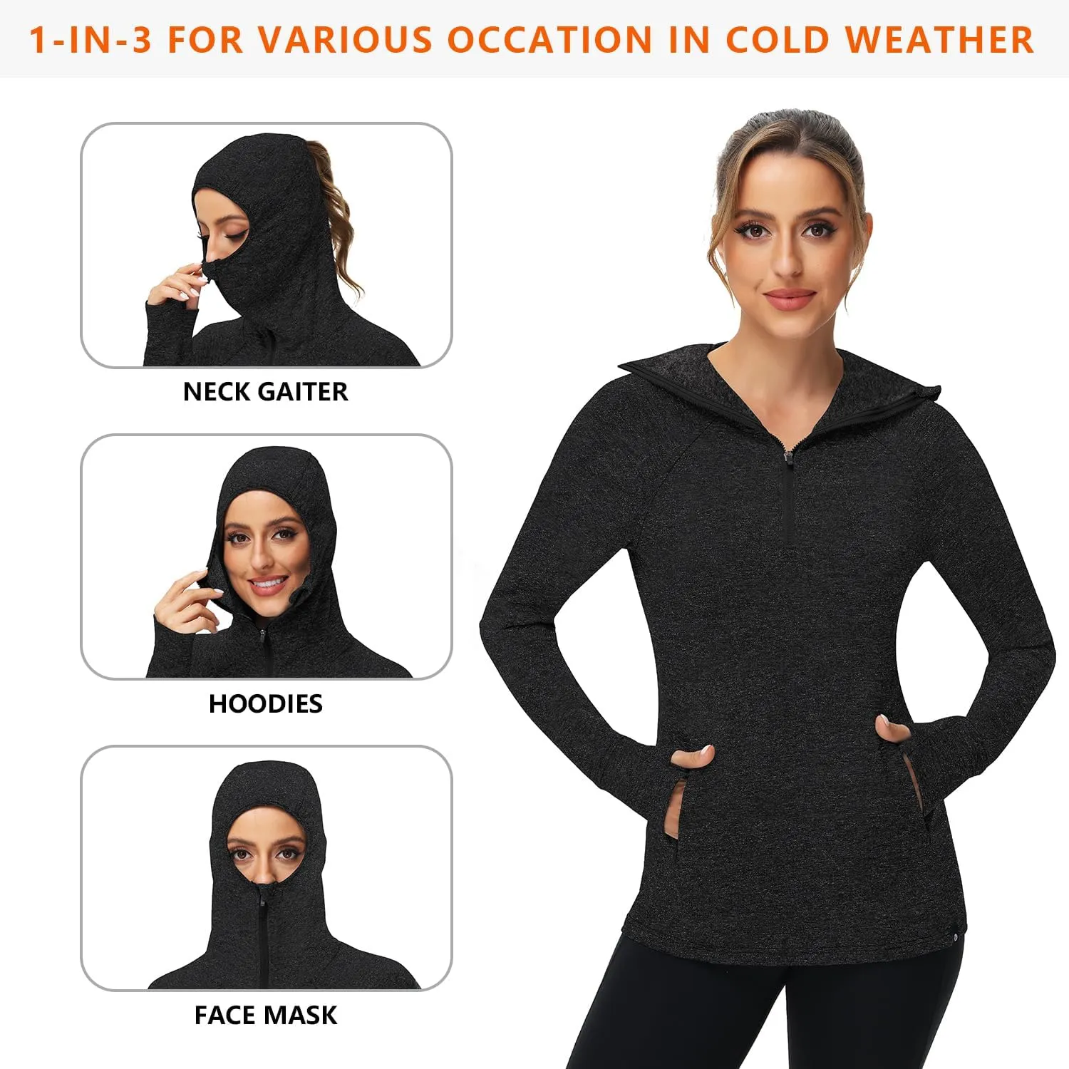 Soneven Women Thermal Fleece Running Sweatshirt Half Zip Pullover Hoodie Jacket Long Sleeve Winter Tops with Pocket