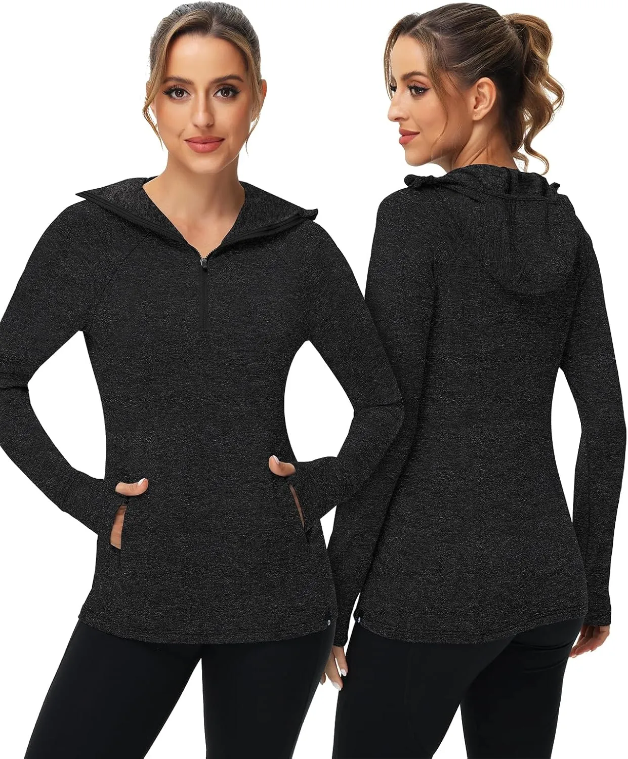 Soneven Women Thermal Fleece Running Sweatshirt Half Zip Pullover Hoodie Jacket Long Sleeve Winter Tops with Pocket