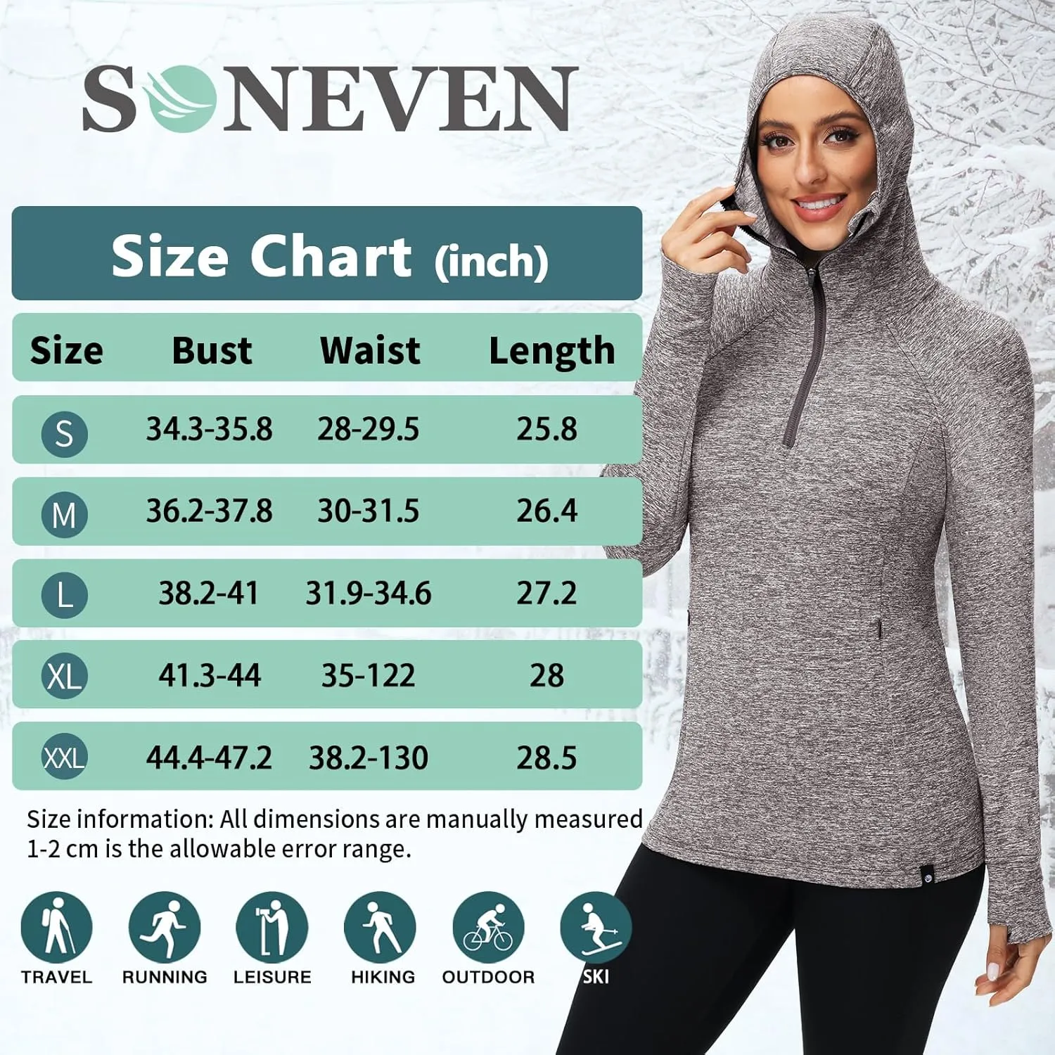 Soneven Women Thermal Fleece Running Sweatshirt Half Zip Pullover Hoodie Jacket Long Sleeve Winter Tops with Pocket