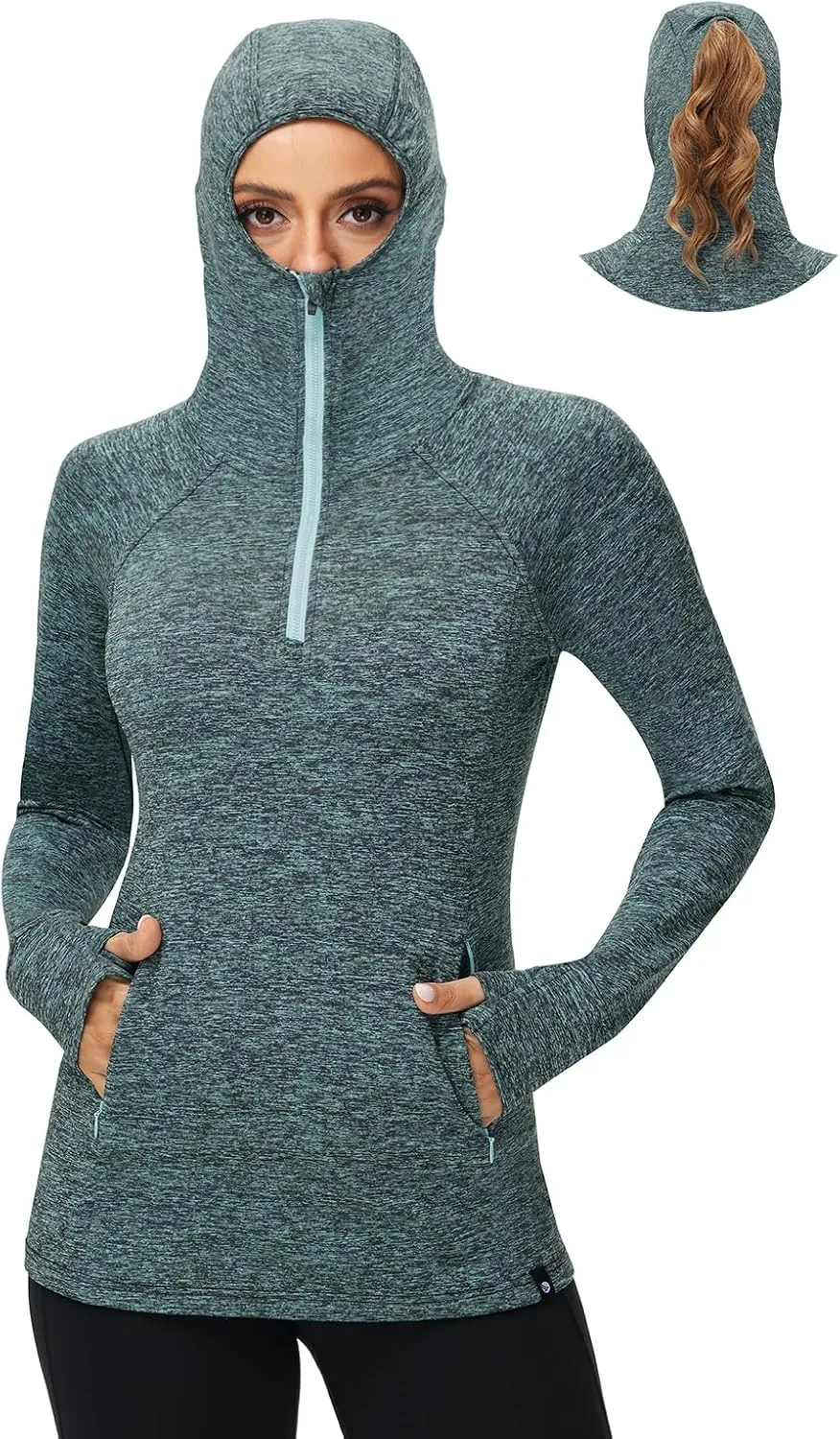 Soneven Women Thermal Fleece Running Sweatshirt Half Zip Pullover Hoodie Jacket Long Sleeve Winter Tops with Pocket