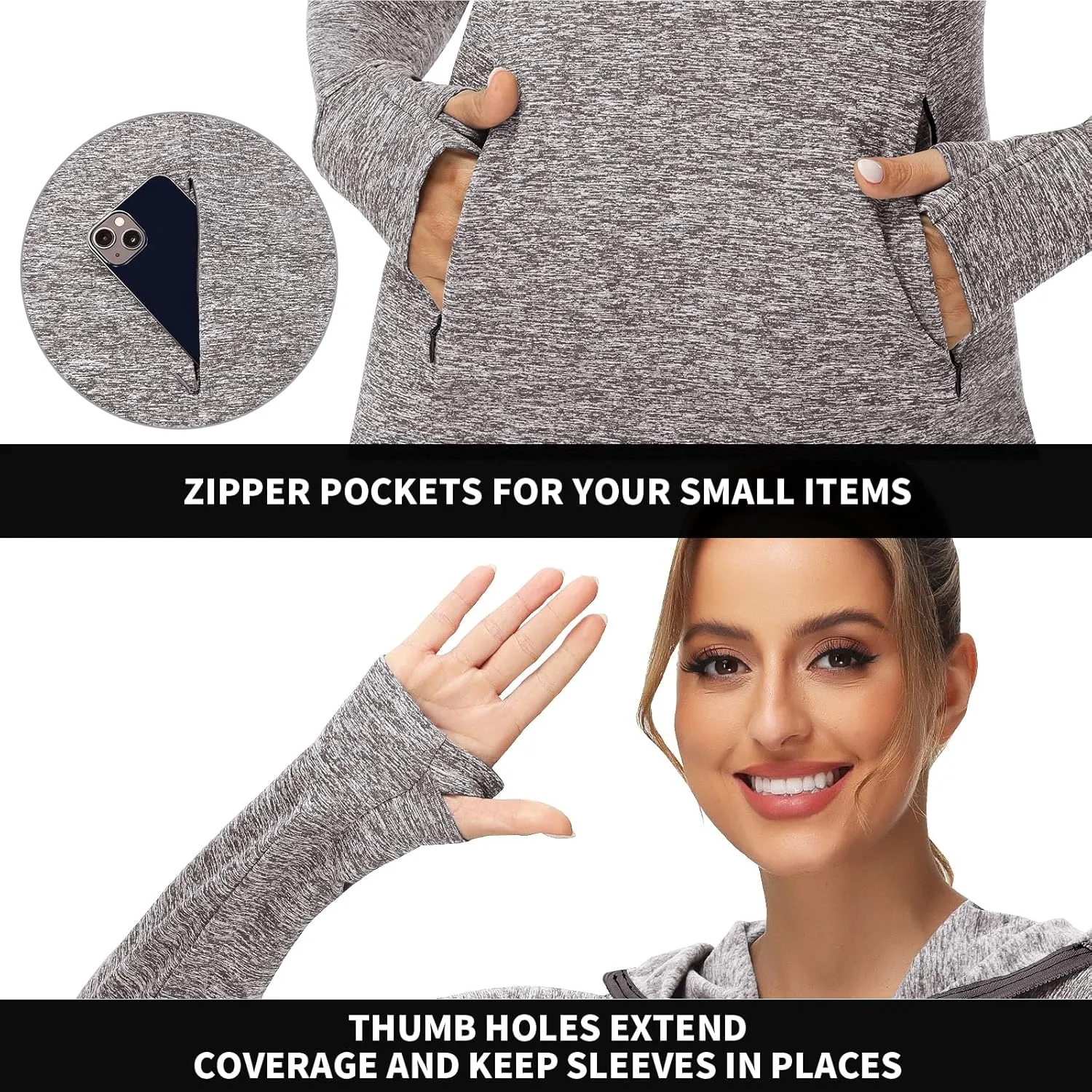 Soneven Women Thermal Fleece Running Sweatshirt Half Zip Pullover Hoodie Jacket Long Sleeve Winter Tops with Pocket