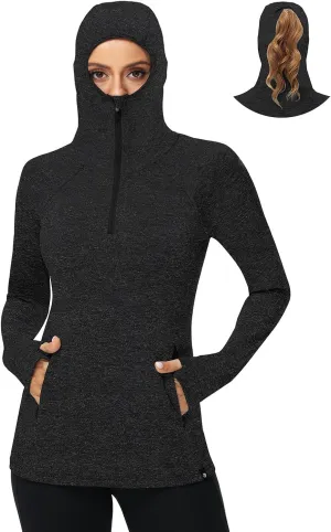 Soneven Women Thermal Fleece Running Sweatshirt Half Zip Pullover Hoodie Jacket Long Sleeve Winter Tops with Pocket