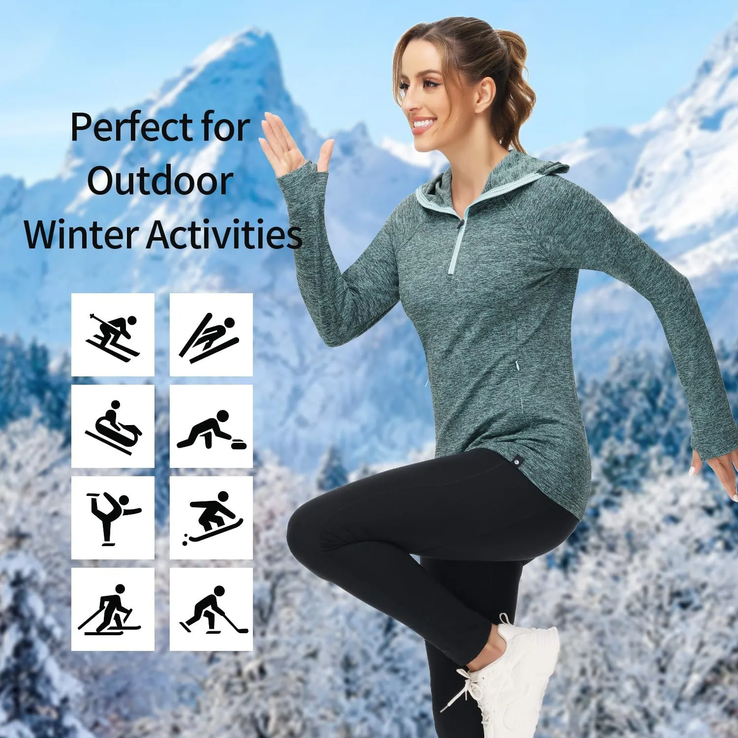 Soneven Women Thermal Fleece Running Sweatshirt Half Zip Pullover Hoodie Jacket Long Sleeve Winter Tops with Pocket