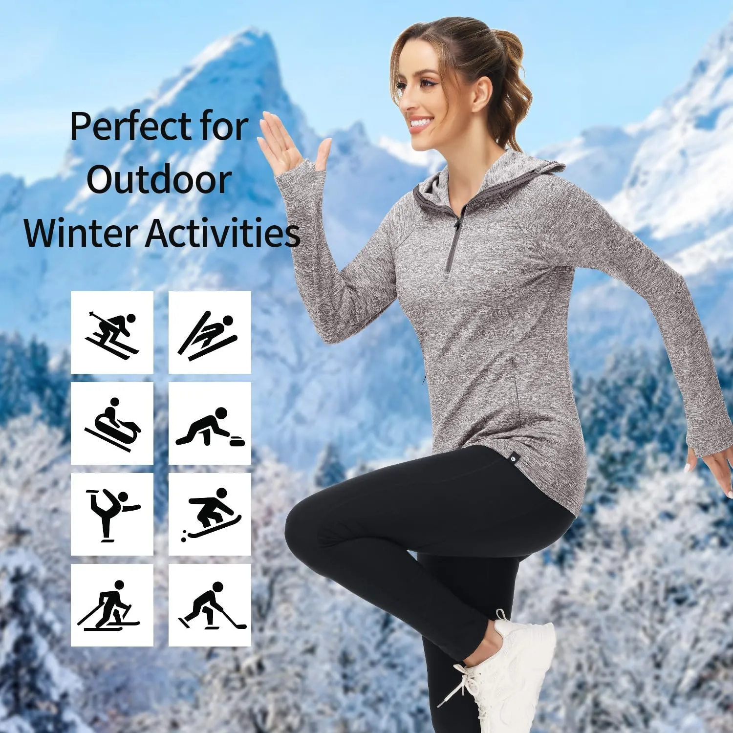 Soneven Women Thermal Fleece Running Sweatshirt Half Zip Pullover Hoodie Jacket Long Sleeve Winter Tops with Pocket