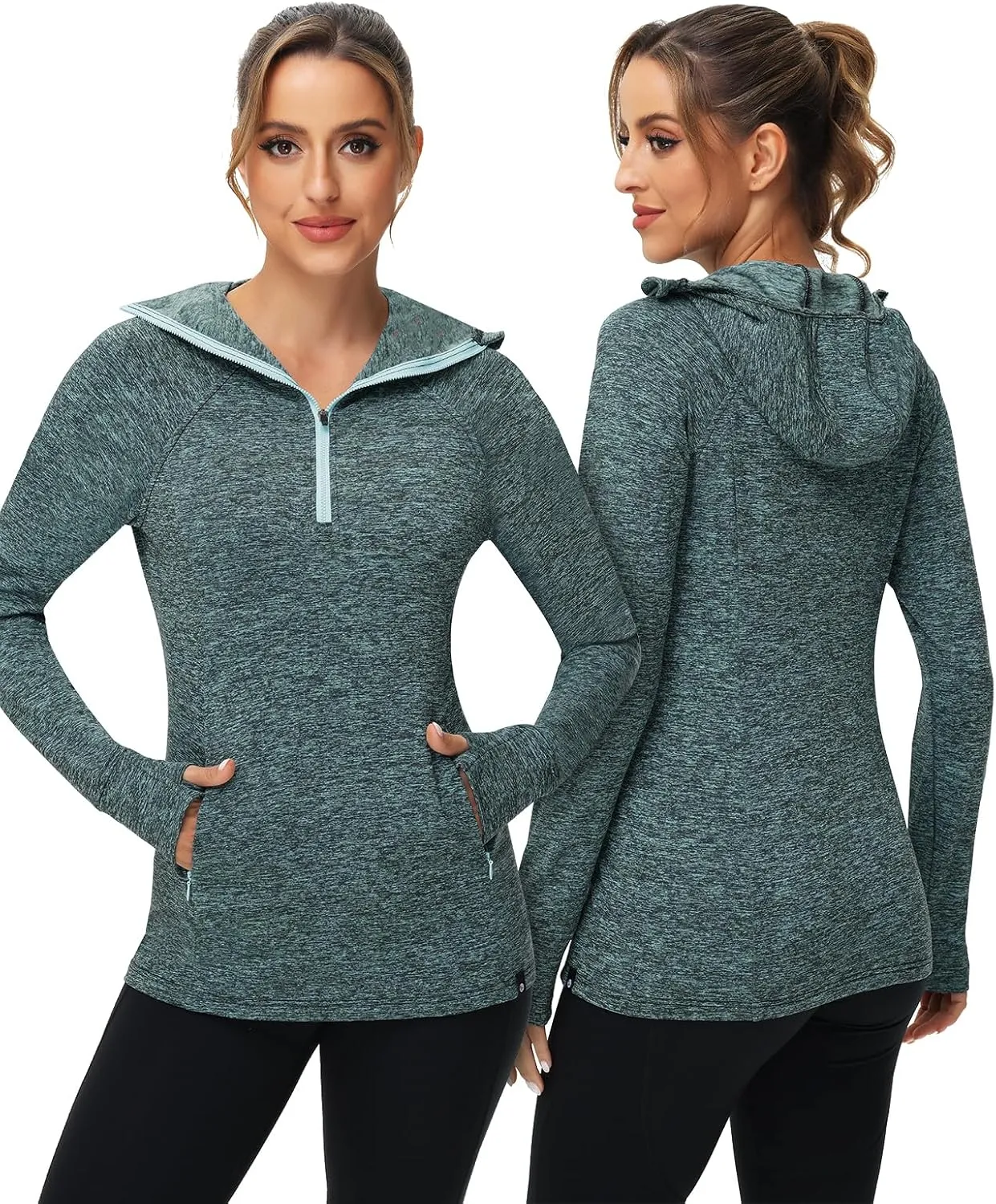 Soneven Women Thermal Fleece Running Sweatshirt Half Zip Pullover Hoodie Jacket Long Sleeve Winter Tops with Pocket