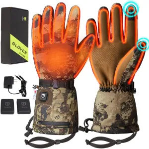 TIDEWE Heated Gloves for Men & Women, Hunting Waterproof Rechargeable Gloves with 2 Battery Packs, 3 Heat Settings, 3M Cotton Insulated for Skiing & Fishing