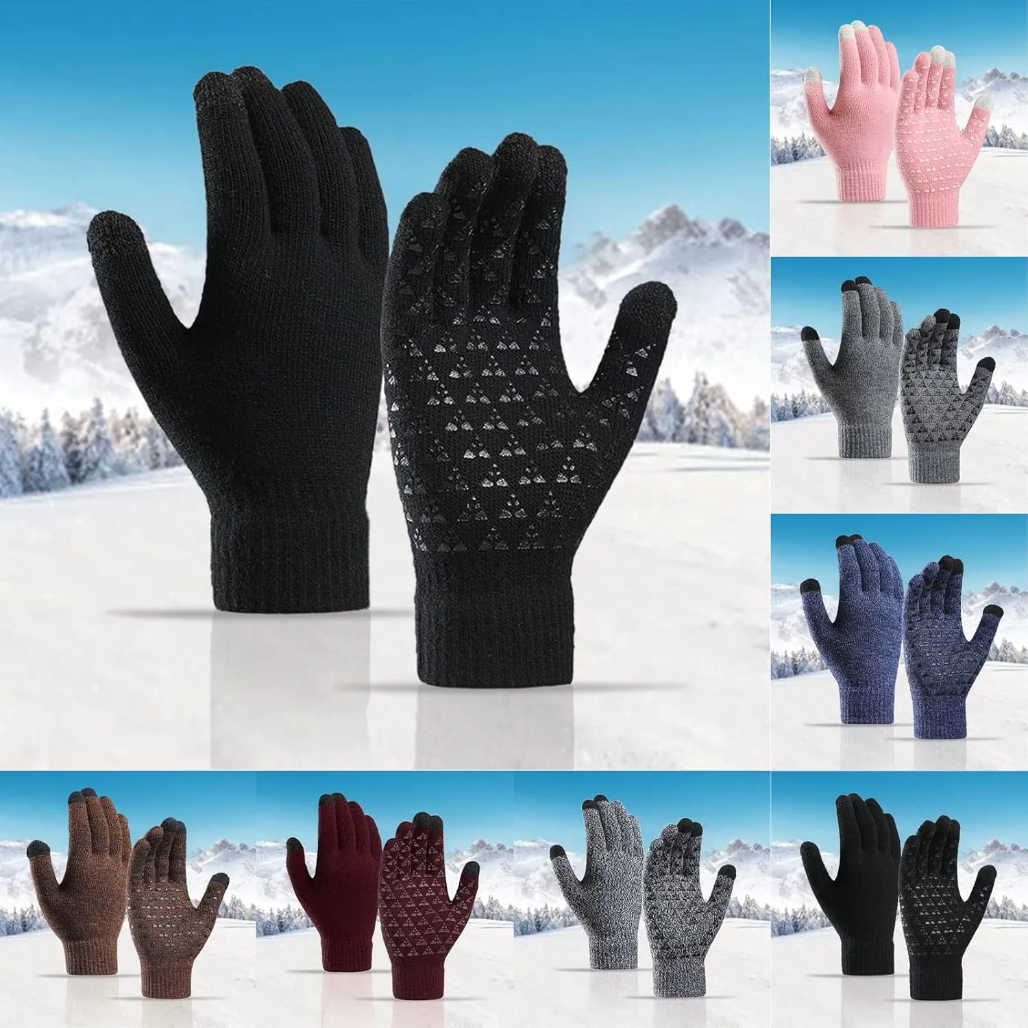 Winter Gloves Men,Thermal Knit Lining Full Fingers Touch Screen Warmers Gloves for Driving Cold Weather Hiking Kids