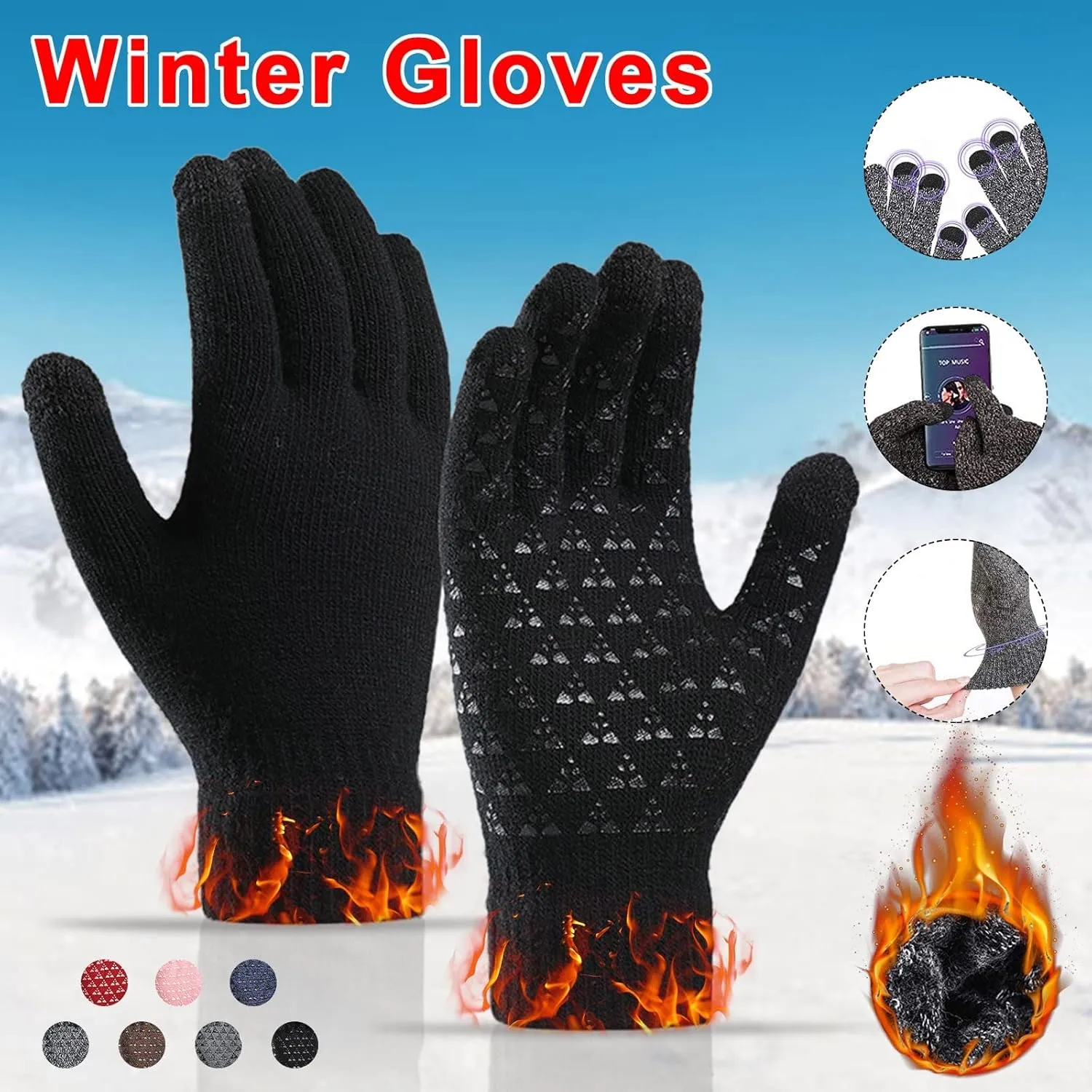 Winter Gloves Men,Thermal Knit Lining Full Fingers Touch Screen Warmers Gloves for Driving Cold Weather Hiking Kids