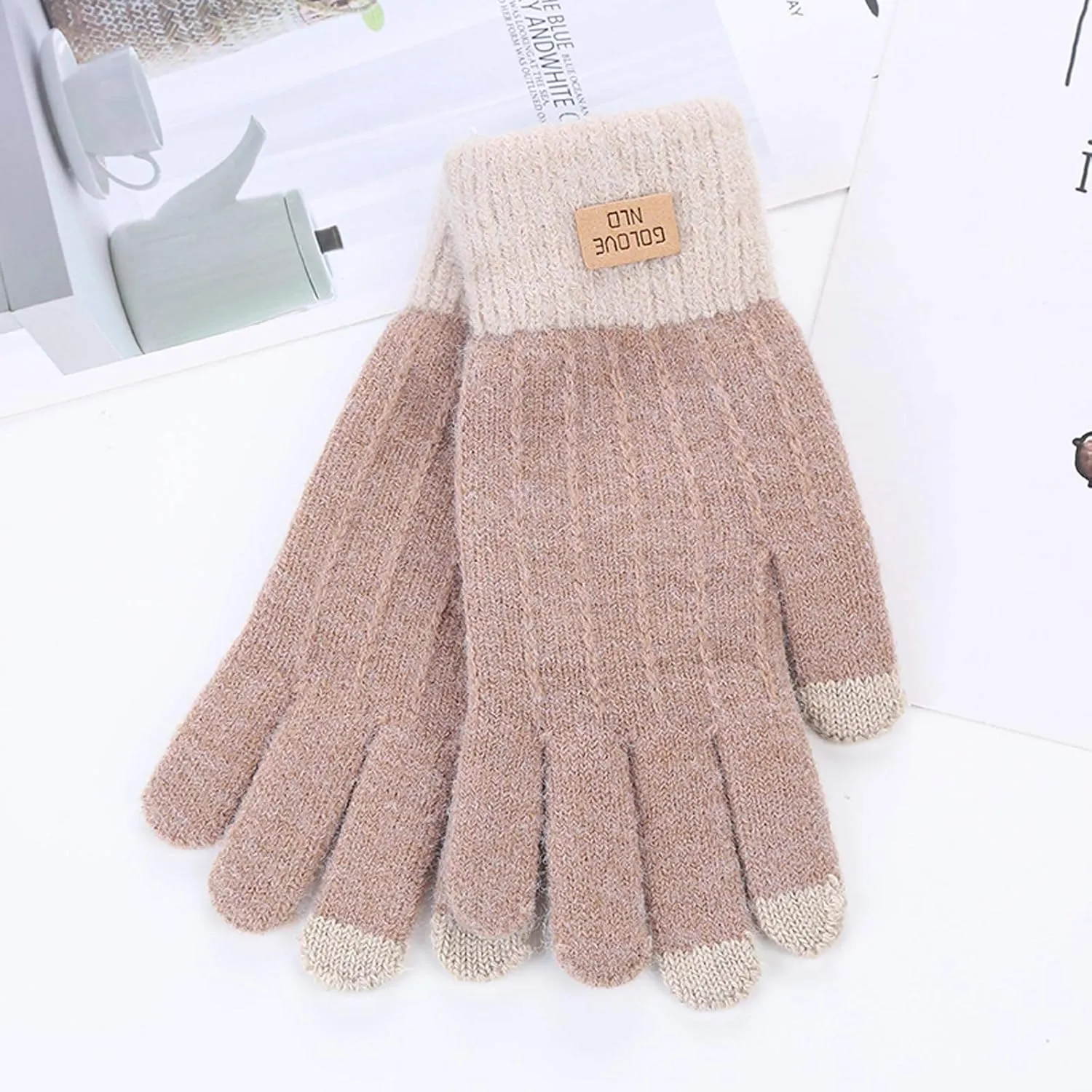 Winter Touchscreen Gloves for Men Women Warm Anti-Slip Thermal Thicken Stretchy Knitted Lined Soft Windproof Gloves