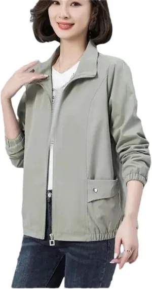 Women COTTON Loose Jackets Stand Collar Zipper Outdoor Trench Coat