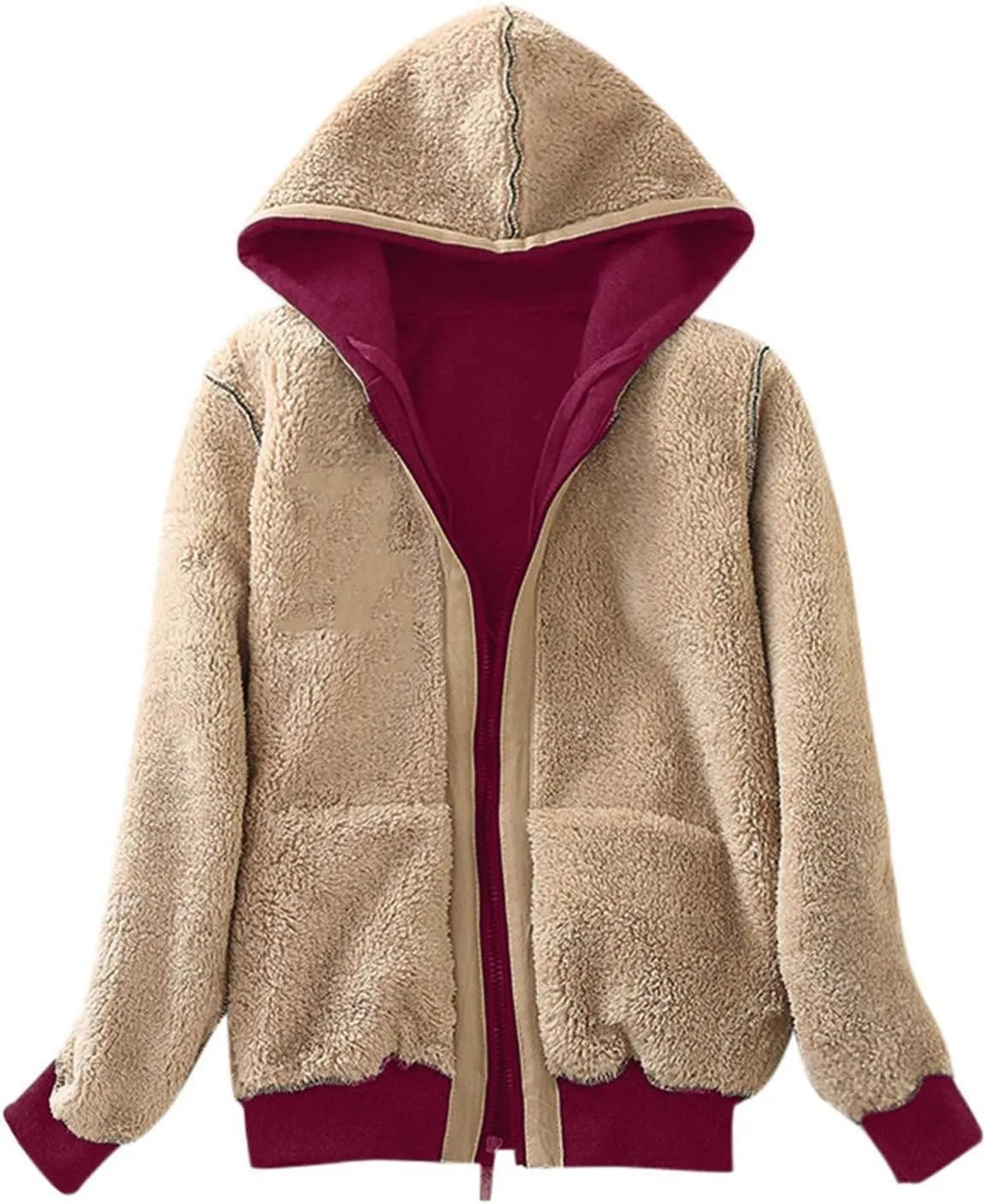 Women's Fleece Lined Jacket with Hood Zip Up Plus Size Sherpa Warm Heavyweight Hoodies Winter Thermal Christmas Sweatshirt