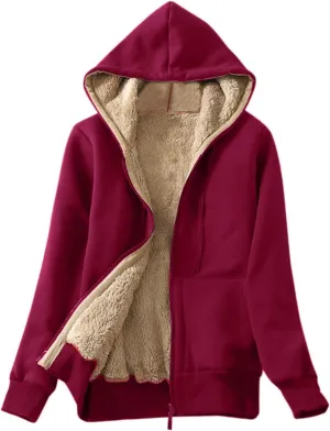 Women's Fleece Lined Jacket with Hood Zip Up Plus Size Sherpa Warm Heavyweight Hoodies Winter Thermal Christmas Sweatshirt