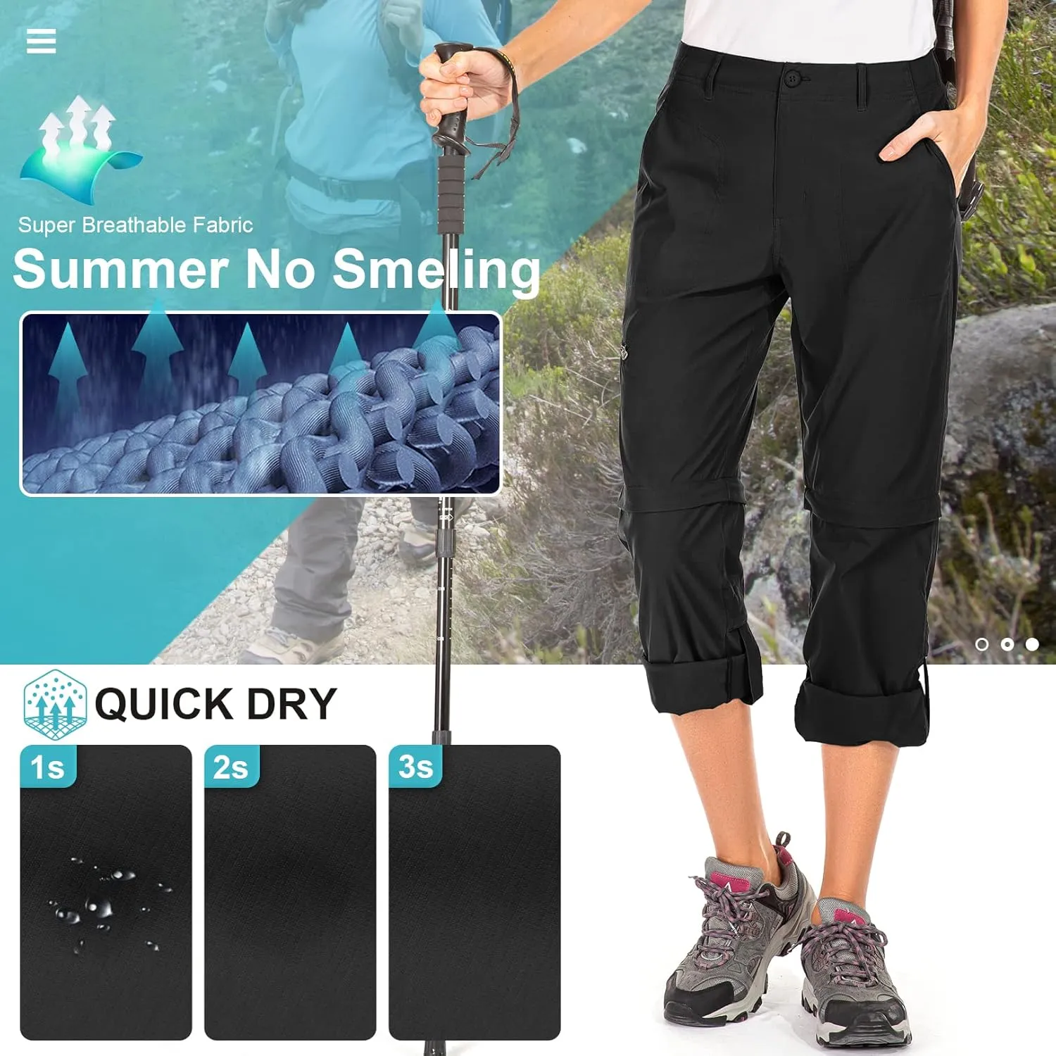 Women's Hiking Pants Convertible Zip Off Lightweight Quick Dry Outdoor Travel Camping Safari fising Pants